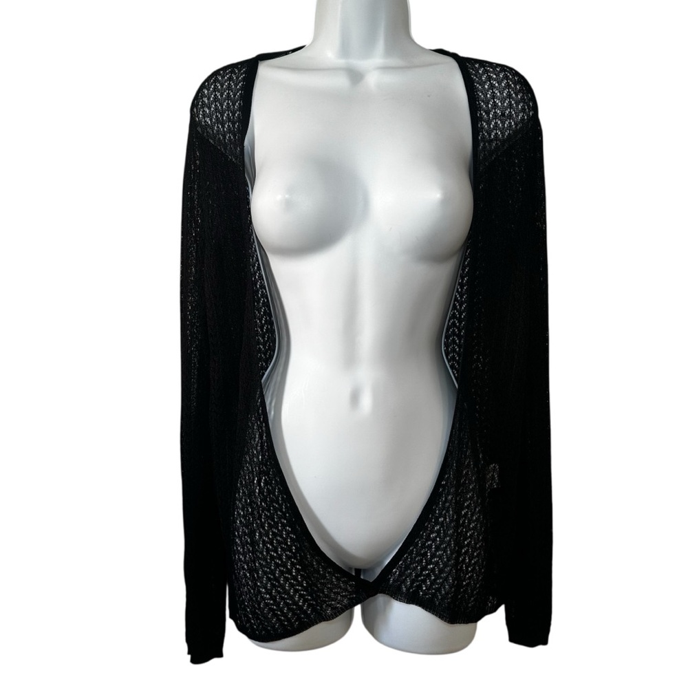 COUR CARRÉ Women’s Black Sheer Open-Front Long Sleeve Cardigan- Size 44